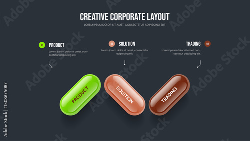 Investor Analysis Three Step Diagram Slide Template. Modern Profile 3 Option Infographic Slideshow Design. Market Proposal Presentation Layout Vector Illustration.
