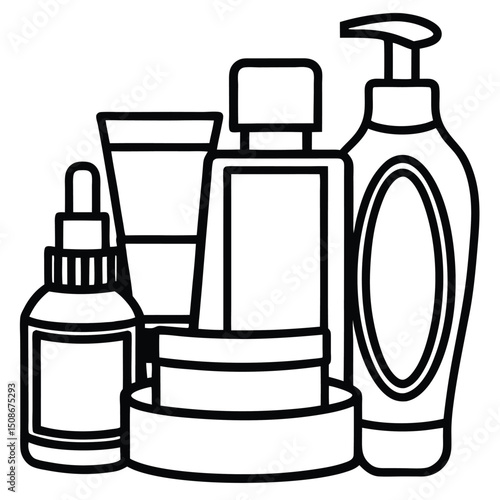 Elegant skincare routine illustration featuring diverse beauty products cosmetic ingredients and healthy skin concepts for beauty wellness and personal care designs