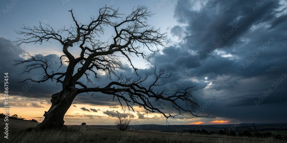 Silhouette Tree at Sunset Under Stormy Sky, nature ,landscape Silhouette Tree at Sunset Under Stormy Sky, nature ,landscape