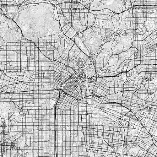 Los Angeles Area Map with Labels and Neighborhoods - One color, minimalistic design