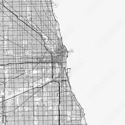 Chicago Area Map with Labels and Neighborhoods - One color, minimalistic design