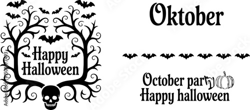 Happy halloween october party bats skull trees