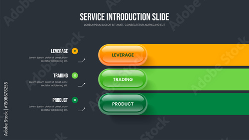 Corporate Portfolio Slide Layout Vector Illustration. Visual Campaign Three Element Infographic Frame Design. Digital Introduction 3 Option Diagram Slideshow Template.