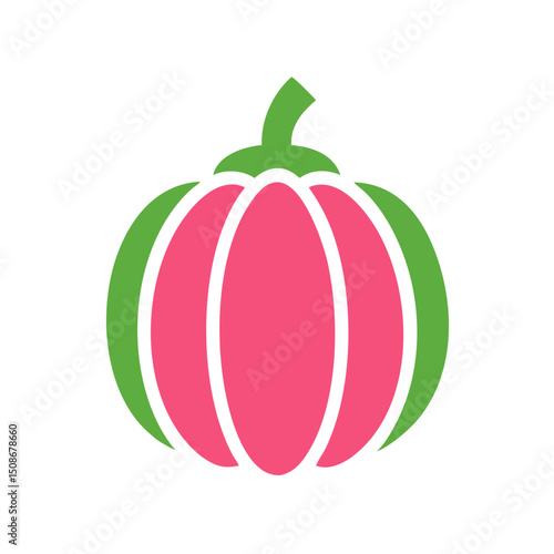 Colorful pumpkin icon in bright pink and green design - Concept of Garden, farm  