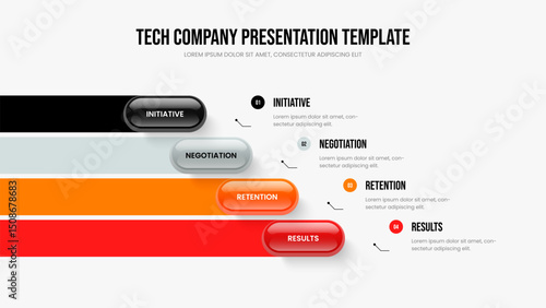 Sales Review Four Element Infographic Frame Design. Marketing Introduction Slide Layout Vector Illustration. Visual Profile 4 Step Diagram Presentation Template.