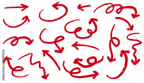 手書きの矢印のイラストセット　赤