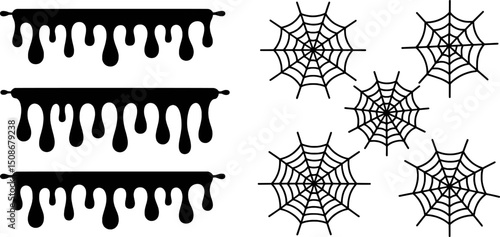 Halloween dripping blood and spiderwebs design elements