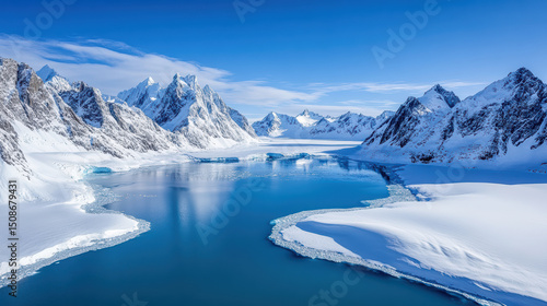Wallpaper Mural Majestic icy cliffs surround serene blue lake, reflecting clear sky and snow capped mountains Torontodigital.ca