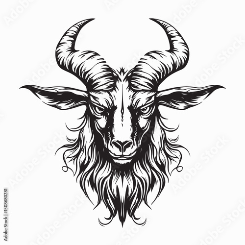 Goat Face Vector. Angry goat head vector illustration on white background.