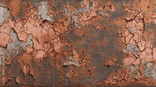 A stunning image of weathered brown texture background with rust effect and flaking paint for design purposes.