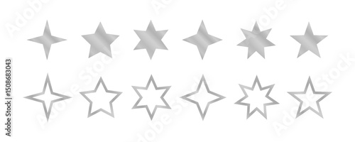 Silver Star Shapes Set with Solid and Outline