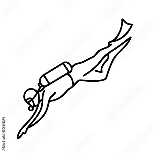 Scuba diver diving underwater in single line outline vector style  