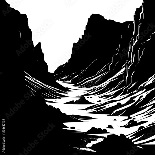 vector illustration of a mountain river rocky