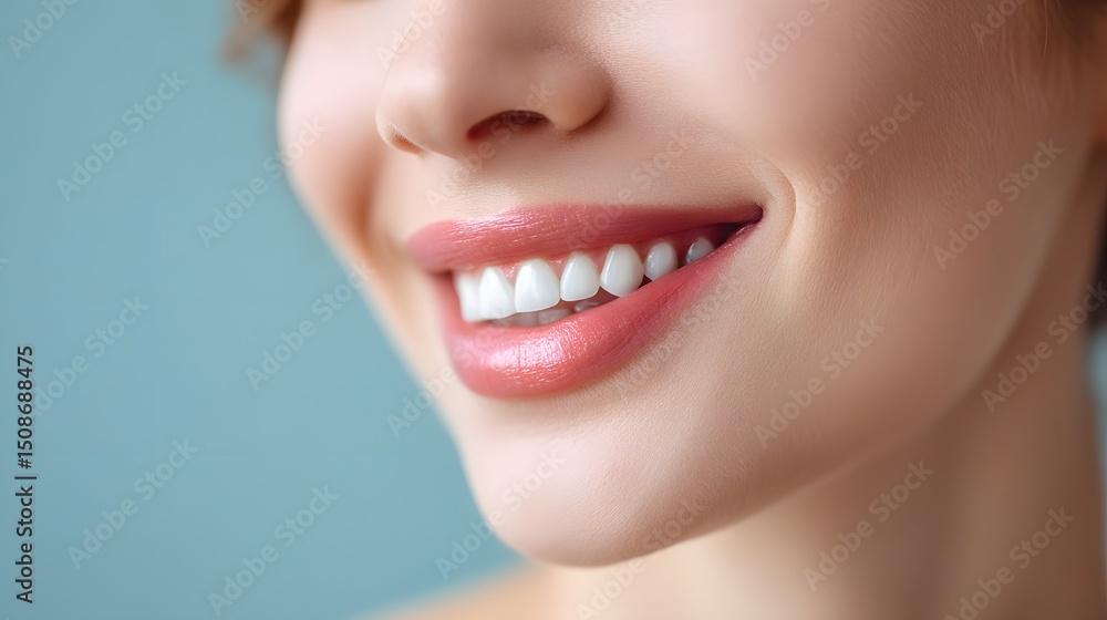 Obraz premium Close-Up of Woman with Bright Smile and Healthy White Teeth
