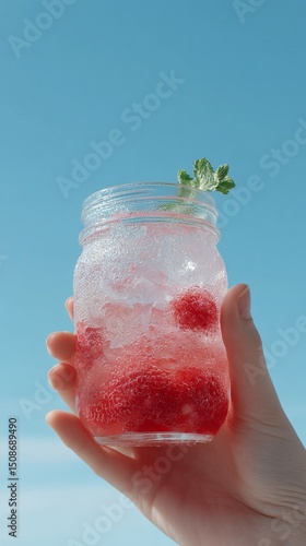 Savor a vibrant jam jar cocktail filled with fresh fruit, perfect for slow living moments outdoors