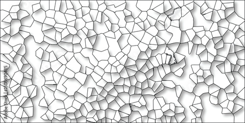 Abstract geometric cell structure illustration with shadow and organic design elements in black and white providing an aesthetic artistic appeal