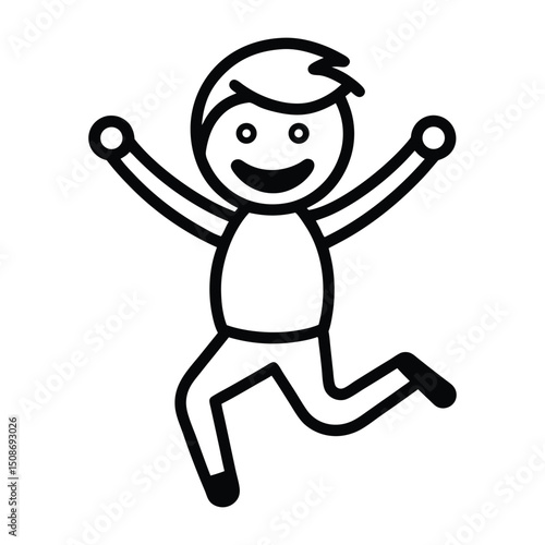 Line art icon of a person jumping with joy black and white design