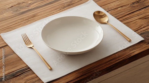 A stunning image of white fabric placemat sits atop a wooden tabletop in this realistic digital mockup of home decor._00003_.
