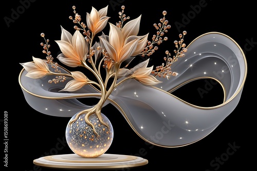 Surreal tree with abstract light trails and luminous detailed leaf design high resolution photo