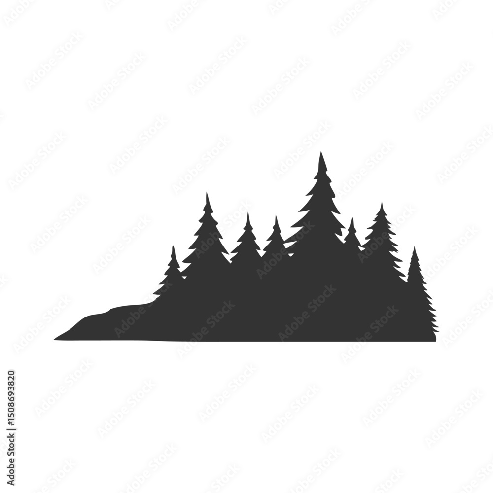 Obraz premium Silhouette of Pine Trees Forest Illustration. Black and White Evergreen Trees Vector Art for Nature, Outdoors, and Wilderness Themes