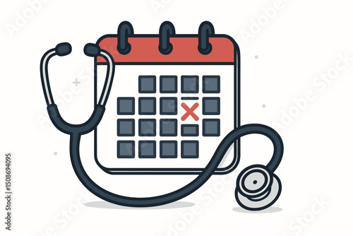 Medical appointment reminder calendar concept. Healthcare scheduling with stethoscope symbol. Doctor visit date planning. Clinical consultation time management patient care system