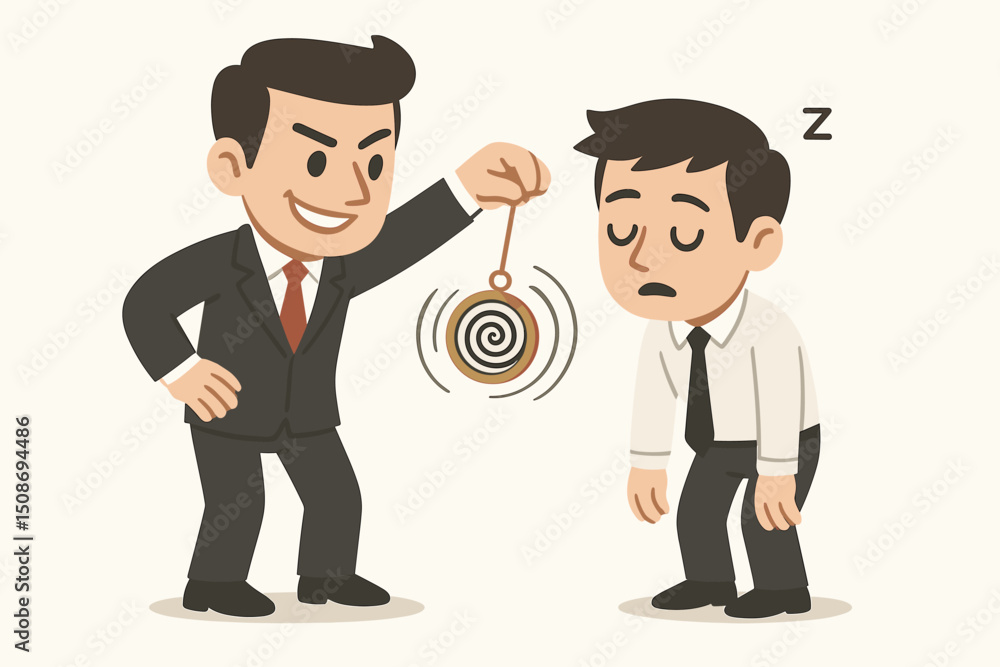 Business hypnosis mind control manipulation influence concept. Corporate persuasion pendulum sleep. Businessman hypnotist psychology power dominance leadership authority Business hypnosis mind control manipulation influence concept. Corporate persuasion pendulum sleep. Businessman hypnotist psychology power dominance leadership authority