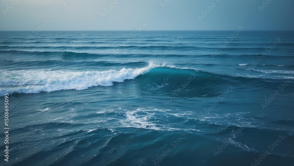 Fototapeta premium Open ocean and blue waves with empty copy space for text