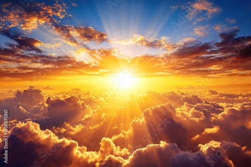 Dramatic Sunset Sky With Golden Clouds And Sunbeams