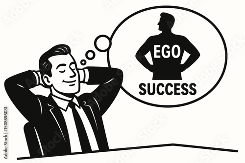 Businessman ego success concept thinking confident achievement silhouette. Professional ambition visualization self-image confidence goals mindset psychology vision