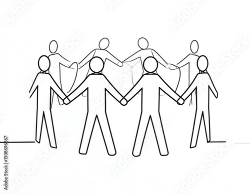 Simple line drawing of people holding hands in a circle