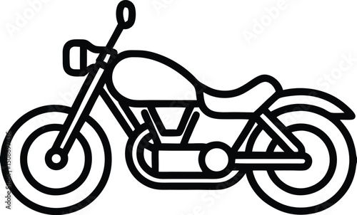 Classic American Chopper Motorcycle Line Art Vector with Bold Black Outline and Minimal Design
