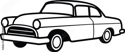 Vintage American Car Line Art 1950s Classic Vehicle Illustration