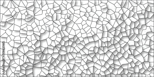 Abstract voronoi diagram pattern in black and white with subtle shadows for graphic design elements and background textures.