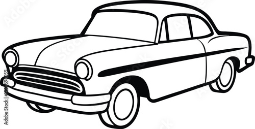 Vintage 1950s American Car Line Art Clean Bold Outline Vector Illustration