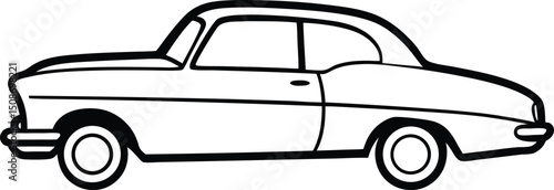 Vintage American 1950s Car Line Art Vector Illustration