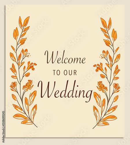 floral autumn wedding board template with seasonal leaves. suitable for wedding welcome boards, setting charts, ceremony signage