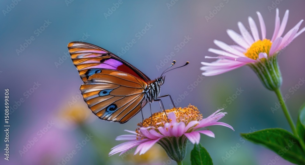 Fototapeta premium Closeup Beautiful Butterfly Sitting On The Flower with Empty Copy Space For Text