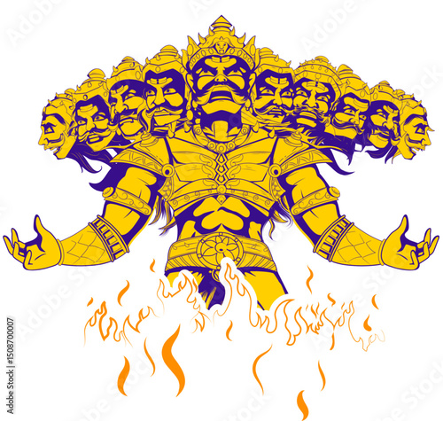 Ravana with ten heads for Navratri festival of India poster for Dussehra