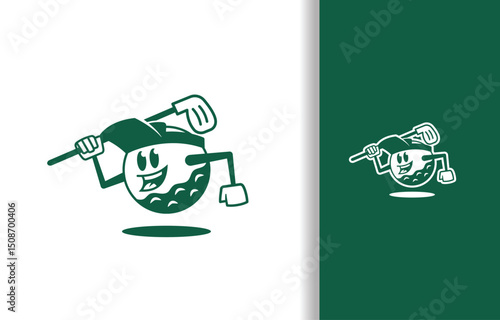 A Logo Mascot Character Illustration of Golf Ball Holding a Golf Stick