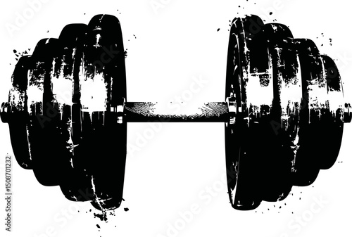 Black grunge style dumbbell illustration for fitness theme. Vector illustration
