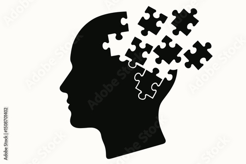 Shattered Mind: Conceptual Vector Art of Mental Fragmentation and Cognitive Disarray Representing Psychological Breakdown and Emotional Turmoil