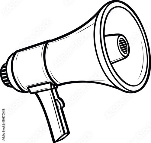 Outlined loudspeaker in black and white, hand-drawn sketch illustration. Vector illustration
