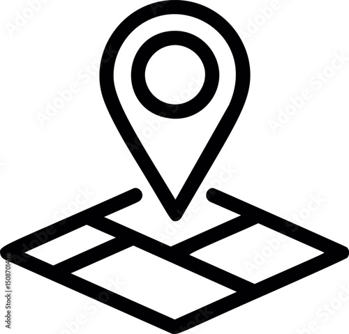 Map icon with location pin in black and white design, abstract navigation concept. Vector illustration