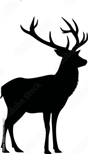 Black silhouette of a stag with large antlers. Vector illustration