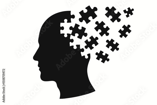 Abstract Concept of a Fragmented Mind in Pieces, Creative Psyche Illustration with Broken Puzzle Elements, Surreal Mental Health and Cognitive Disorder Visual Representation