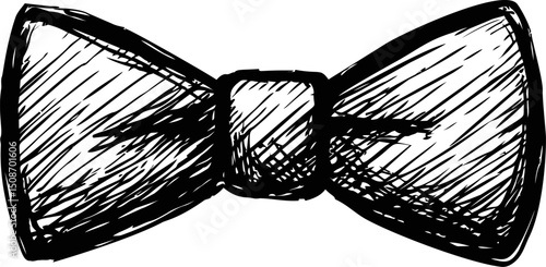 Sketch of a classic black bow tie with detailed shading drawing style. Vector illustration