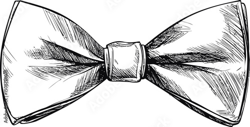 Sketch of a classic bow tie with detailed shading, vintage fashion illustration. Vector illustration