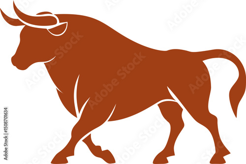 Brown bull silhouette in profile with horns and strong posture, vector art. Vector illustration