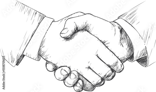 Detailed sketch of two hands shaking symbolizing agreement and cooperation. Vector illustration