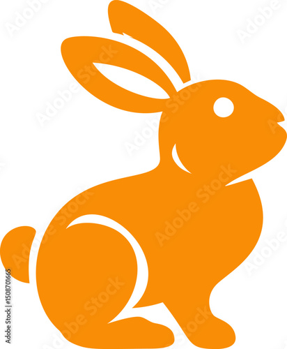 Orange silhouette of a rabbit facing right, minimalist animal icon design. Vector illustration